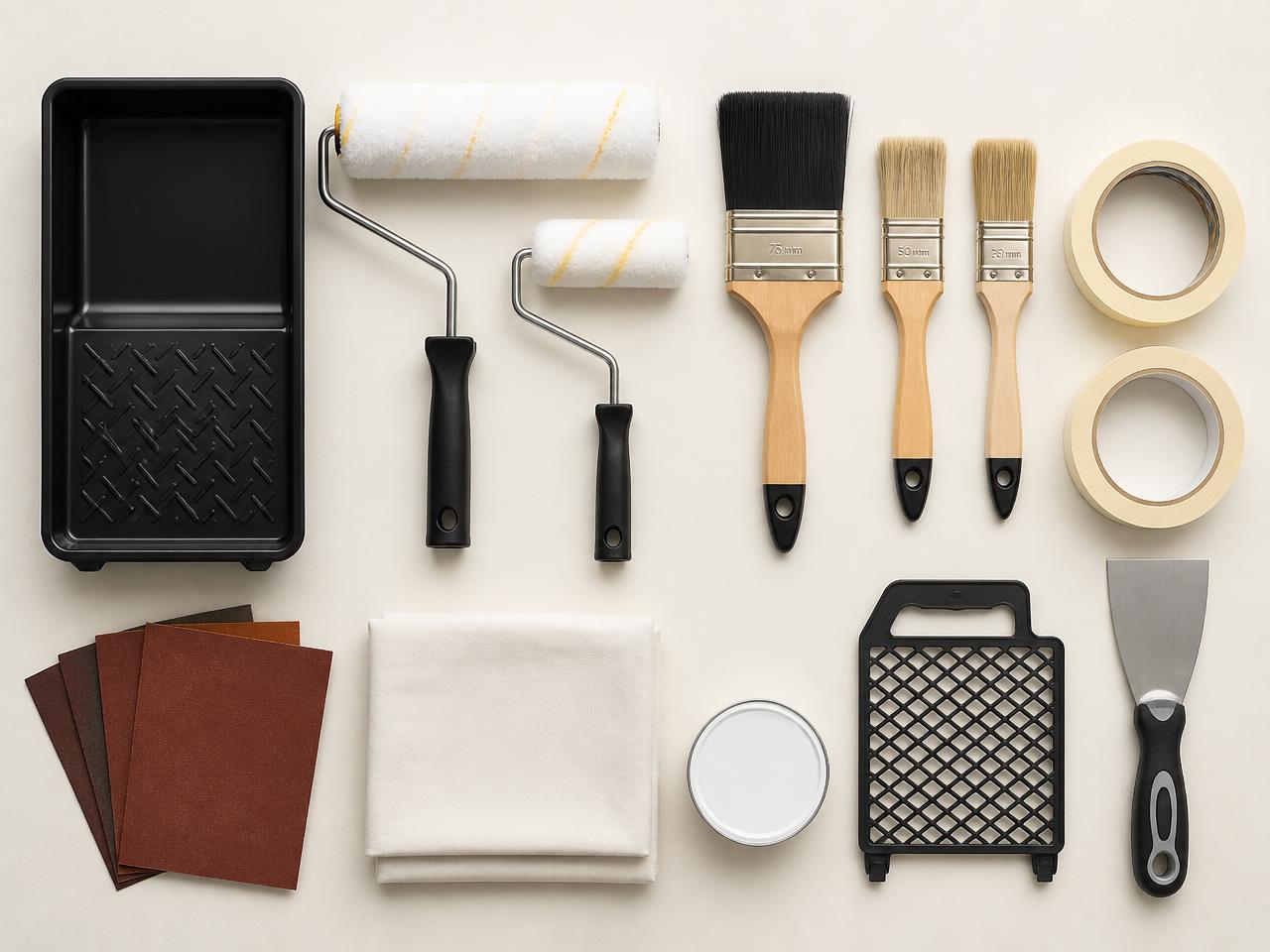 Kit completo de ferramentas de pintura organizado